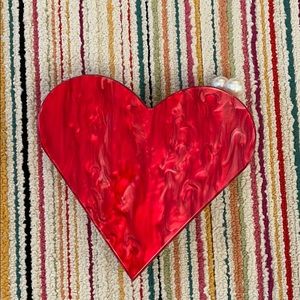 Red heart clutch with detachable chain